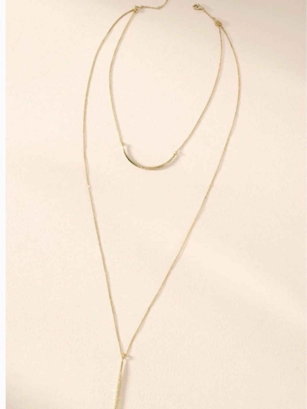 Stella & Dot Kari Layered 3-in-1 Necklace Gold N870G Hammered Pendant